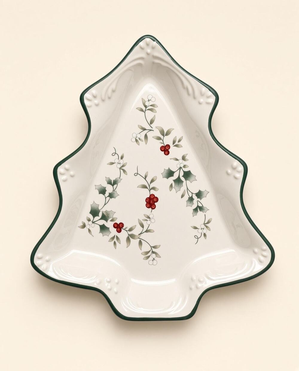 Pfaltzgraff Winterberry Tree Serving Dish Holly Berries Cream Ceramic